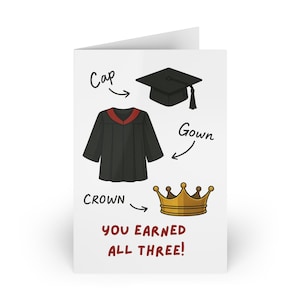 Couronne drôle de robe de chapeau de carte de voeux | Jolie carte pour elle ou lui | Cadeau de fin d'études collégiales | Carte de jeu de mots de la promotion 2025