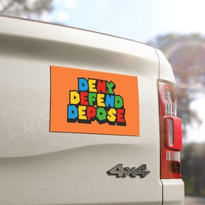 Deny Defend Depose Car Magnet | Car Rearview Mirror Laptop Bumper Sticker | Holographic Liberal Eat The Rich Political Car Magnets