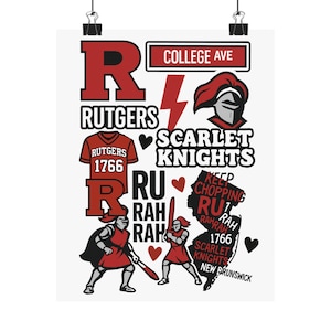 Rutgers Poster College Dorm Decor Scarlet Knights Wall Art Rutgers University Gift for Accepted Students Class of 2029 RU College Ave Print