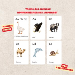Cartes à Imprimer : Alphabet Illustré avec Animaux - Éducation Enfant, Ludique, En français, Design Minimalist, Flashcard, Ecole à la maison