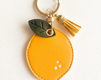 Lemon AirTag Keychain, Leather Purse Charm with hidden air tag holder