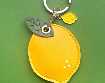 Lemon AirTag Keychain, Premium Vegan Leather Fruit Charm, Bag Accessory