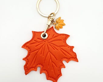 Maple Leaf Premium Vegan Leather AirTag Keychain, Nature Lover Gift, Botanical and Floral keychain gift