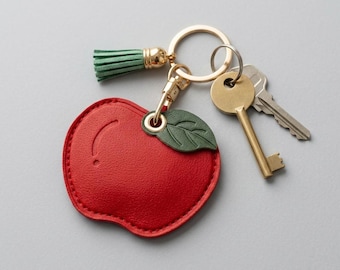 Red Apple AirTag Holder, Cute AirTag Keychain, Gift for Plant & Nature Lovers, Premium Vegan Leather Bag Charm, Unique Women Car Accessories