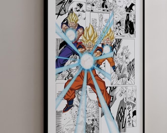 Manga Poster - 'Family Kamehameha' Goku, Gohan & Goten - Curated Manga Panels - Digital Print
