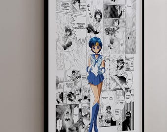 Manga Poster - &#39;Sailor Mercury&#39; Ami Mizuno - Curated Manga Panels - Digital Print