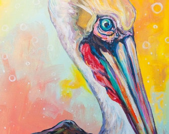 Kolorowy pelikan wydruk giclee