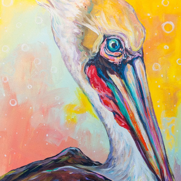Colorful Pelican giclee print