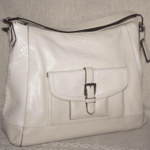 Coach Charlie Python Embossed Ivory Leather Handbag /Shoulder Bag