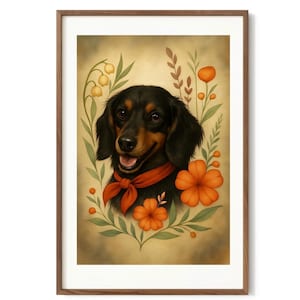 Longhair black and tan dachshund picture | digital print