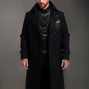 Gothic Stylish Men&#39;s Steampunk Long Coat with Modern Fashion, Men&#39;s Gothic Long Coat