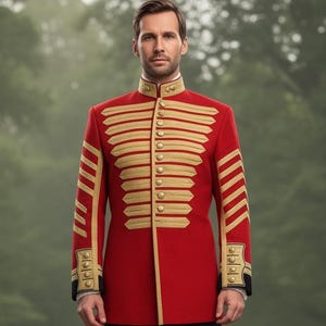 Tunique en laine pour homme des British Grenadier Guards Drum Major - Blazer rouge avec tresse dorée