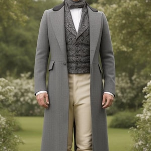 Men's Regency Wool Tailcoat Outfit: Brocade Vest & Breeches