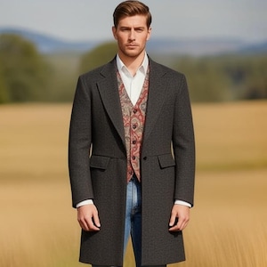 Men's Pure Wool Long Frock Coat: Victorian Steampunk Goth