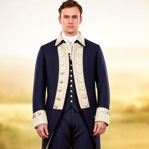New Men's Napoleon Blue And Skin Wool Costume Revolutionary War Coat
