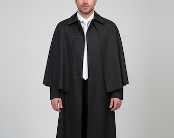 Men's Black Wool Inverness Cape Coat: Duster Tailcoat