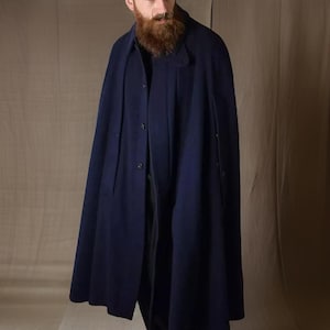 Men&#39;s blue cape coat, Men&#39;s long cape, Men&#39;s Inverness Cape, Duster winter cape