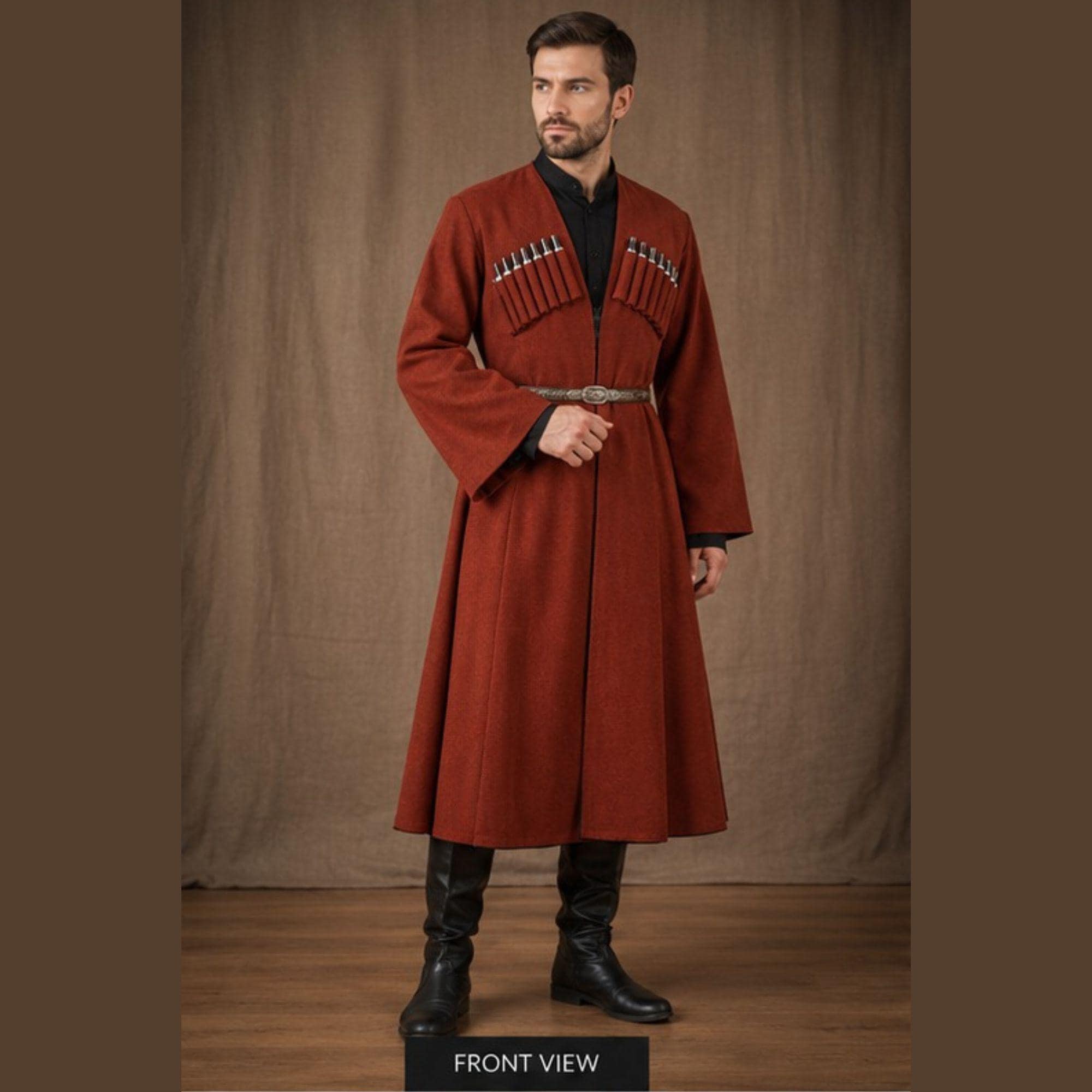 Men's Red Costume National Georgian Chokha Cherkeska Dance Wool