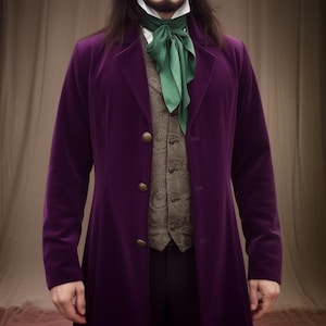Handmade Purple Velvet Frock Coat: Mens Victorian Steampunk Jacket