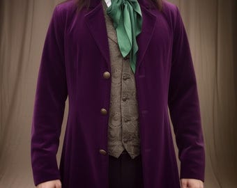 Handmade Purple Velvet Frock Coat: Mens Victorian Steampunk Jacket