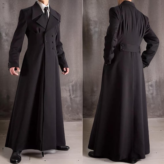 Men's Gothic Wool Overcoat: Double Breasted Long Trench