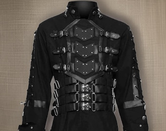Men&#39;s Black Cotton Gothic Steampunk Hellraiser Coat