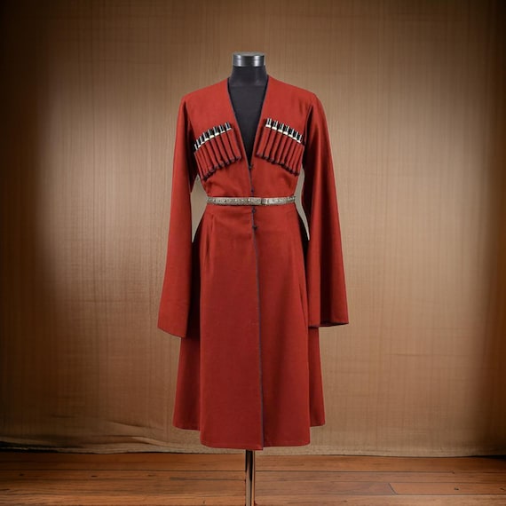Men's Red Costume National Georgian Chokha Cherkeska Dance Wool