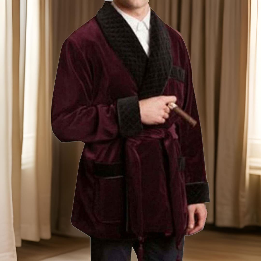 Men's Velvet Smoking Jacket, Black Silk Lapels, Short Robe - Etsy