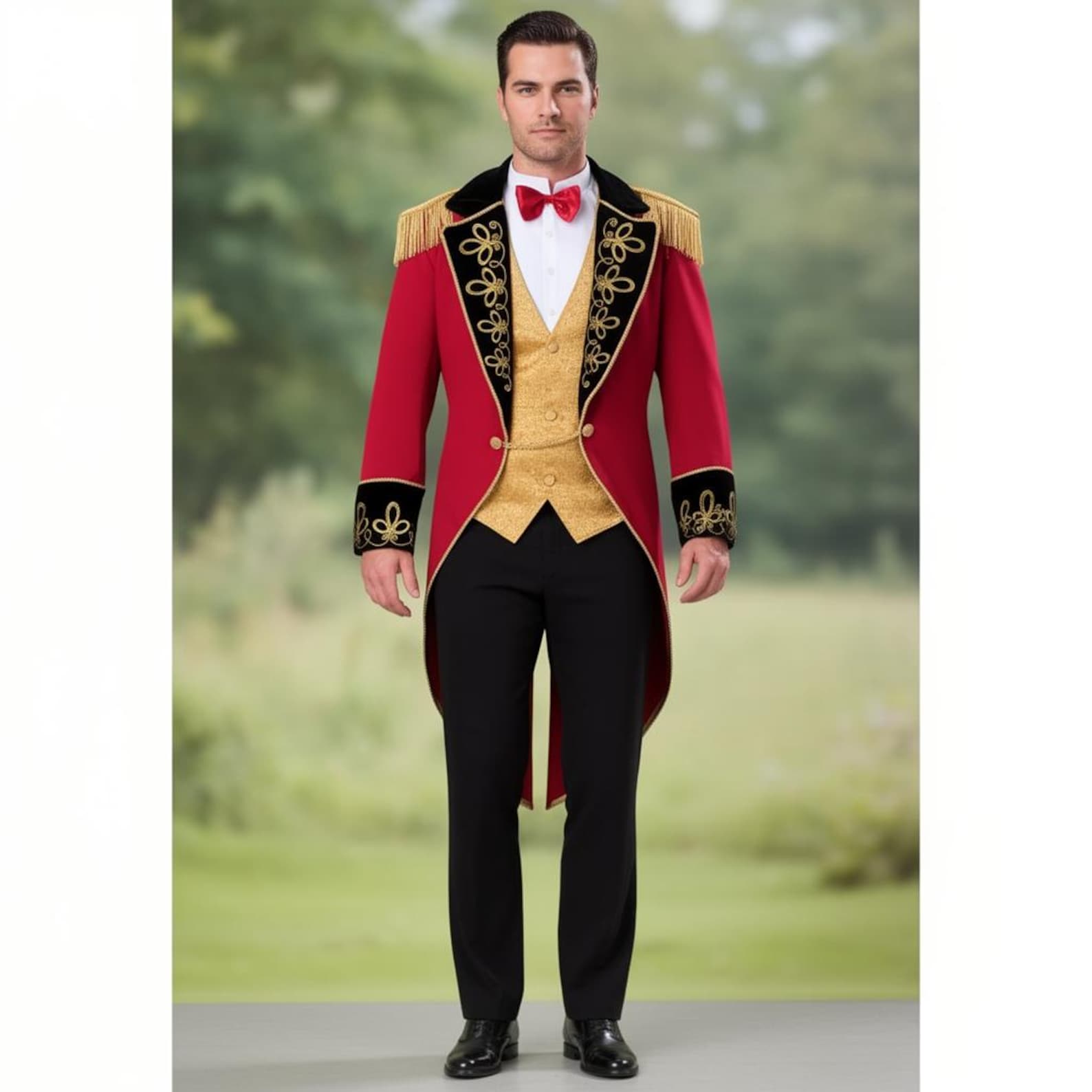 Red Wool Ringmaster Jacket: Gold Braid Uniform Outfit - Etsy