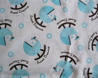 1 Yard of 100% Cotton Flannel Fabric for Baby White Background with Aqua Blue Rocking Cradles