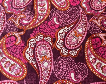 Cotton Fabric Paisley Design Pinks, Orange, Maroon 100 Percent Cotton