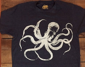 Kraken Octopus T-Shirt MADE IN USA Navy Blue