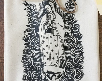 Lady of Guadalupe Virgin Mary Art Print Made in USA Tea Towel Organic Cotton Flour Sack Dish Kitchen FREE SHIPPING!