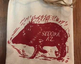 SEDONA Arizona Javelina Souvenir Original Screenprint Tea Towel Organic Cotton Flour Sack Made in USA FREE Shipping!
