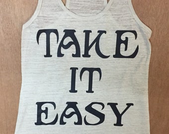 Take It Easy Ladies Graphic Tank Top Made in USA Size M SAMPLE SALE