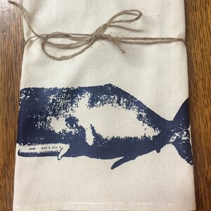 WHALE Oryginalna ściereczka do naczyń z sitodrukiem, bawełniana organiczna, worek na mąkę, naczynie kuchenne, wyprodukowane w USA