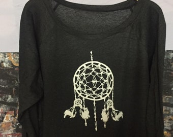 Ladies Raglan Tri-Black Pullover Top Sweatshirt Style T-shirt  Dreamcatcher Art Print