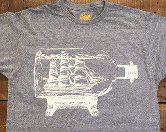 Ship In a Bottle T-Shirt MADE IN USA Athletic Gray
