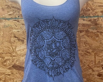 Elephant Mandala Art Print Light Blue Tri-Blend Ladies Tank Top Made In USA