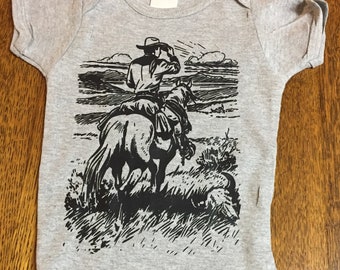 Western Cowboy on Horse Baby Onesie Bodysuit T-shirt Original Art Serigrafia Grande regalo!