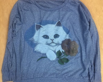 KItty Cat Holding a Rose Pullover Slouchy Long Sleeve T-shirt with Sweatshirt Styling