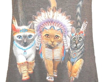 Three Native Kitty Cats Tank Top Coffee Brown