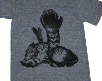 Native Kitty Cats soft T-Shirt Made in USA Athletic Grey     S   M L XL or xxl