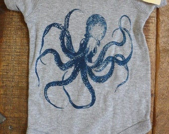 Octopus Print Baby Onesie Bodysuit T-shirt Original Art Screenprint  Great Gift!