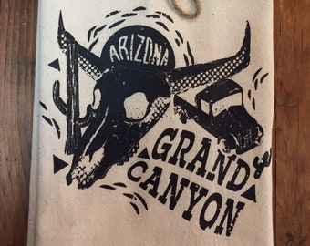 Retro Vintage Grand Canyon Arizona Souvenir Original Screenprint Tea Towel Organic Cotton Flour Sack Made in USA FREE Shipping!