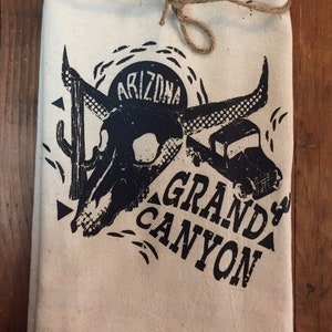 Retro Vintage Grand Canyon Arizona Souvenir Original Screenprint Tea Towel Organic Cotton Flour Sack Made in USA FREE Shipping Black