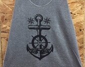Nautical Anchor Tattoo Flash Art Print Ladies Tank Top T-shirt Made in USA