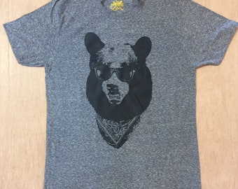 California Bear with Sunglasses T-Shirt Made in USA Gray