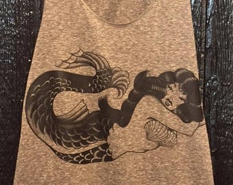 Retro Mermaid Racerback Tri Blend Tank Top size XS