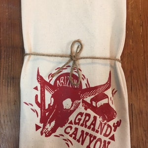 Retro Vintage Grand Canyon Arizona Souvenir Original Screenprint Tea Towel Organic Cotton Flour Sack Made in USA FREE Shipping Dark Red